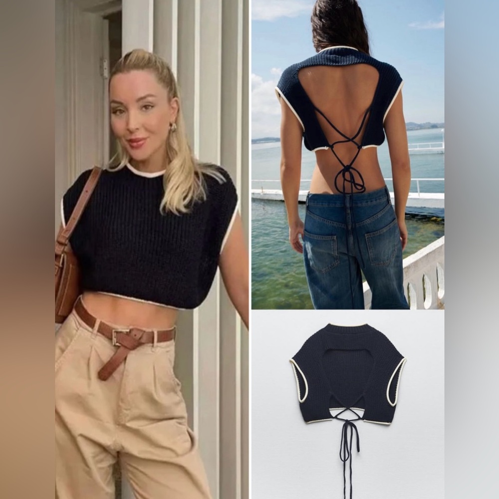 Zara Backless knitted top with contrast trim